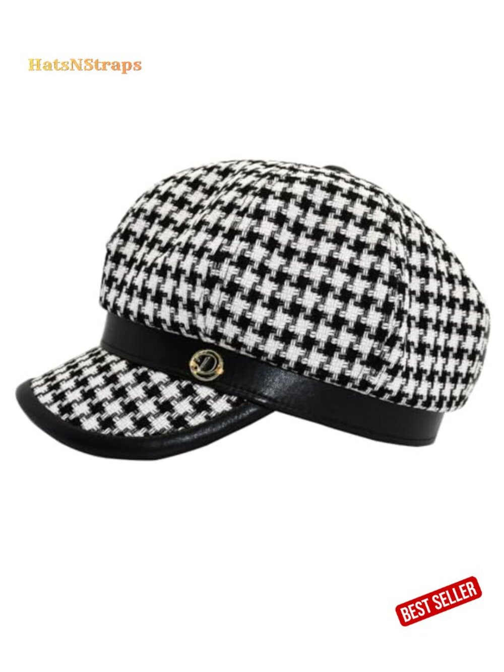 Women's Newsboy Cap French Vintage Houndstooth Hat Cabbie Baker Boy Adjustable - Picture 1 of 6